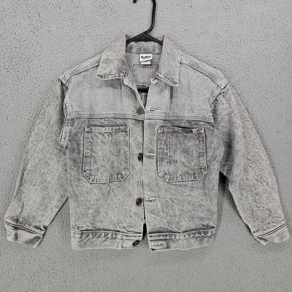 Vintage OshKosh B'gosh Jacket Kids 10 Gray Herringbone‎ Denim Workwear 90s USA